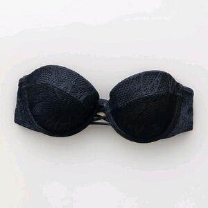 Victoria’s Secret Bandeau Bikini Top Black Textured Strappy Front Swim 34C